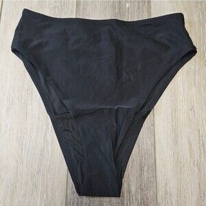 Aerie High Waisted High Cut Cheeky Swim Bottoms Black Women's Medium Swim Beach